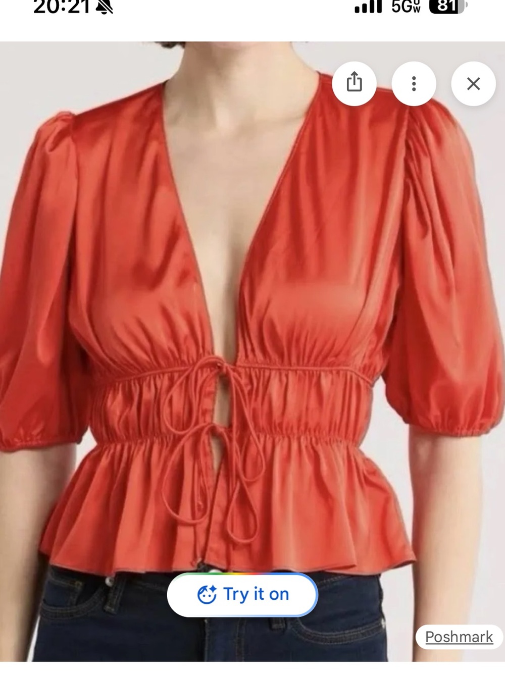 WAYF Red Puff Sleeve Top - Size M